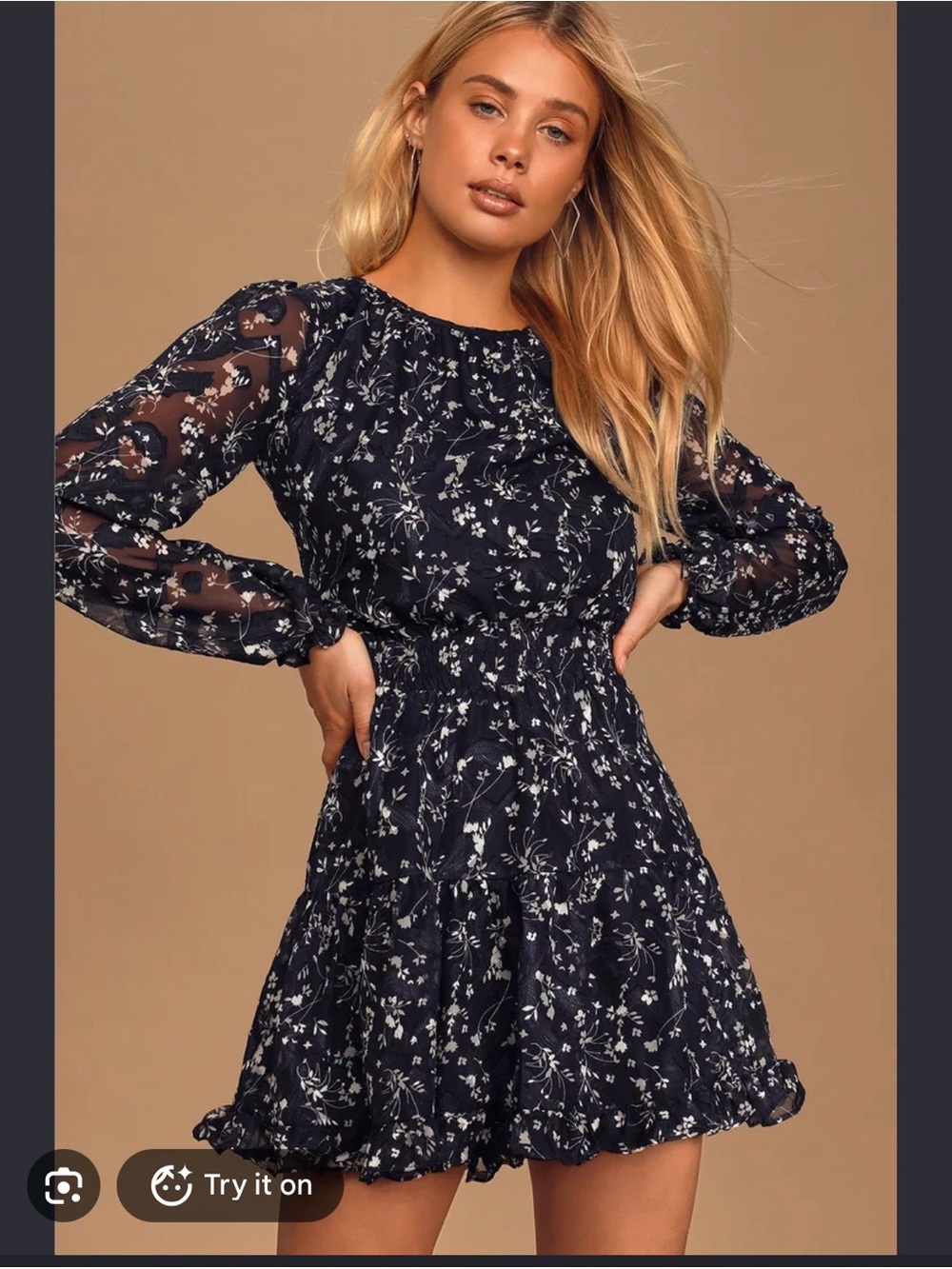 Lulu's Navy Floral Smocked Mini Dress